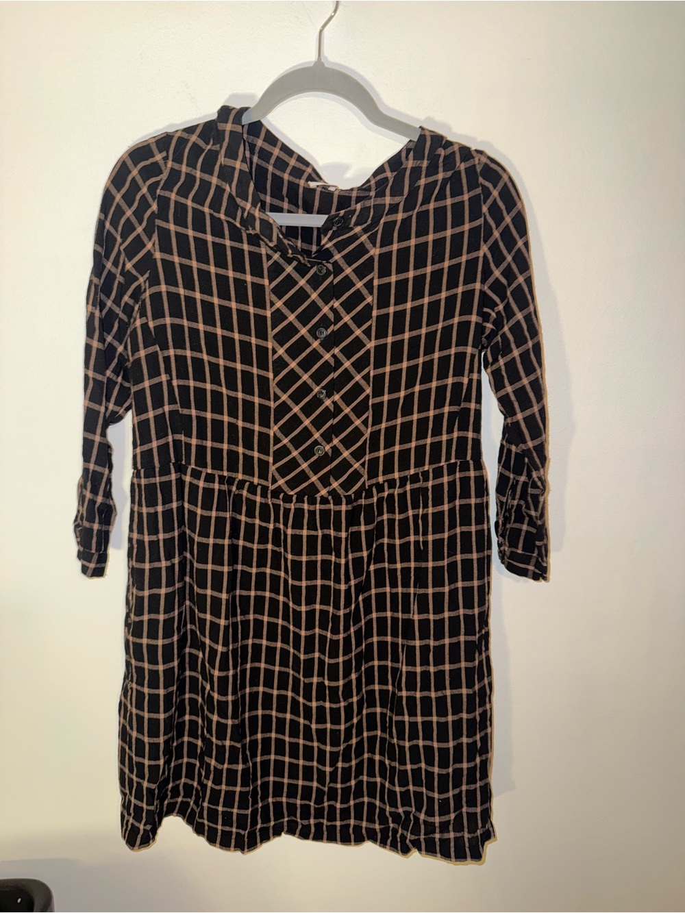 Poetry Black and Tan Plaid Long-Sleeve Button-Front Dress